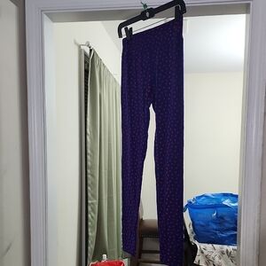 LuLaRoe Blue Leggings with Red and Pink Dots